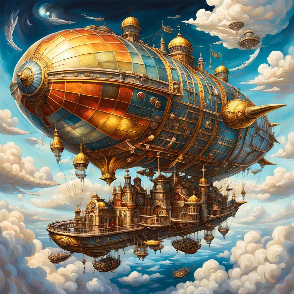 Steampunk Airship City Floating in the Sky