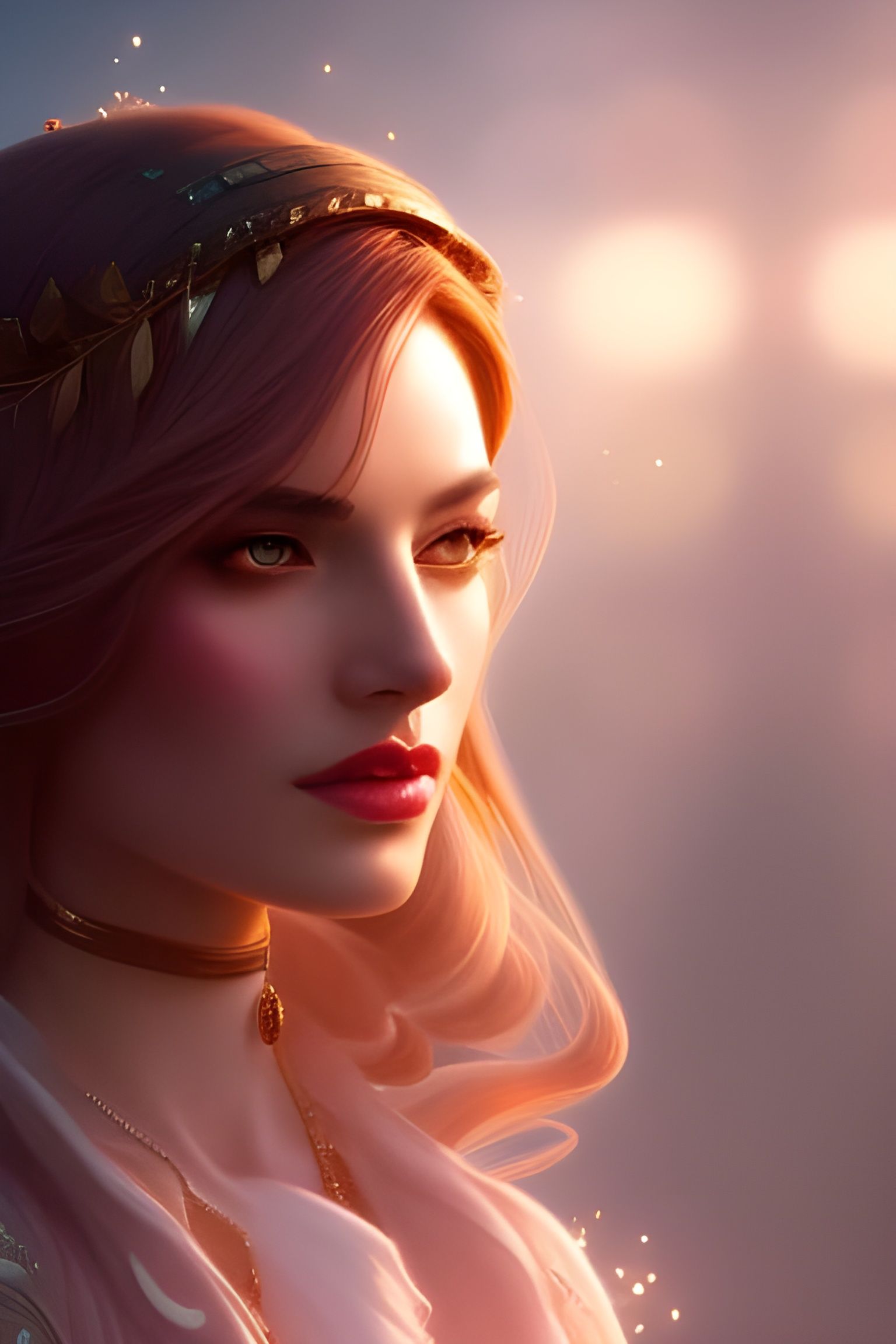 Radiant Woman Portrait with Golden Outlines
