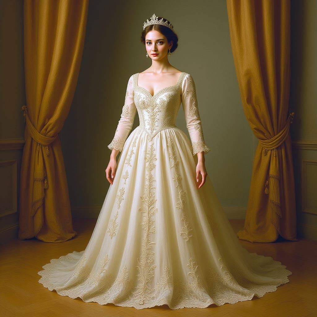 Ukrainian Supermodel in Beaded Wedding Gown, Art Nouveau Sty...