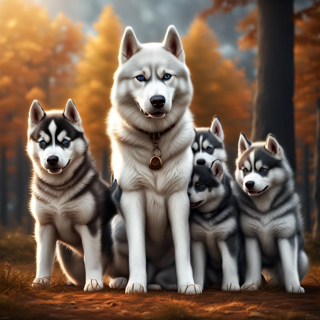 Siberian Husky Playing with Children, Realistic 8K