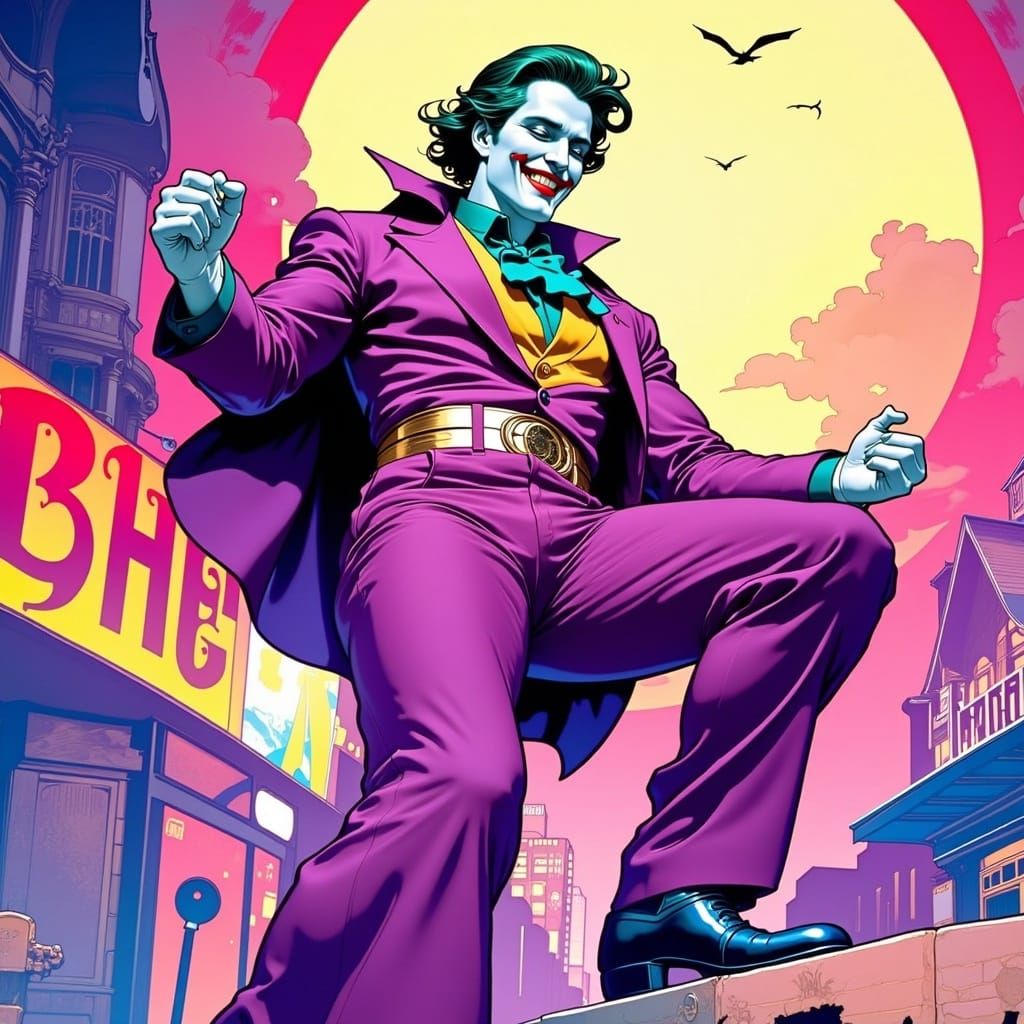 Joker Channels 1970s Elvis in Art Nouveau Comic Book Style