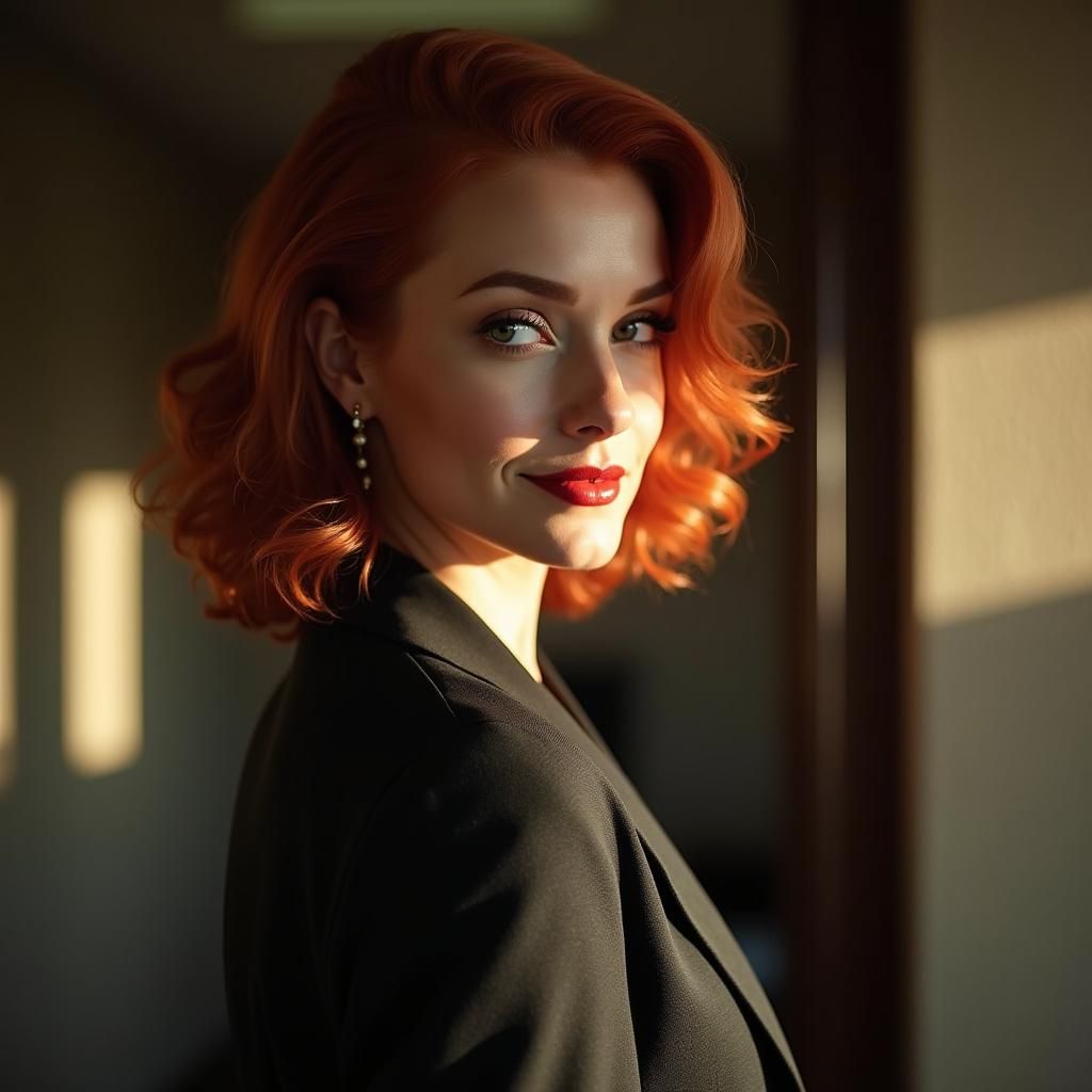 Glamorous Redhead in Office, Gil Elvgren Style