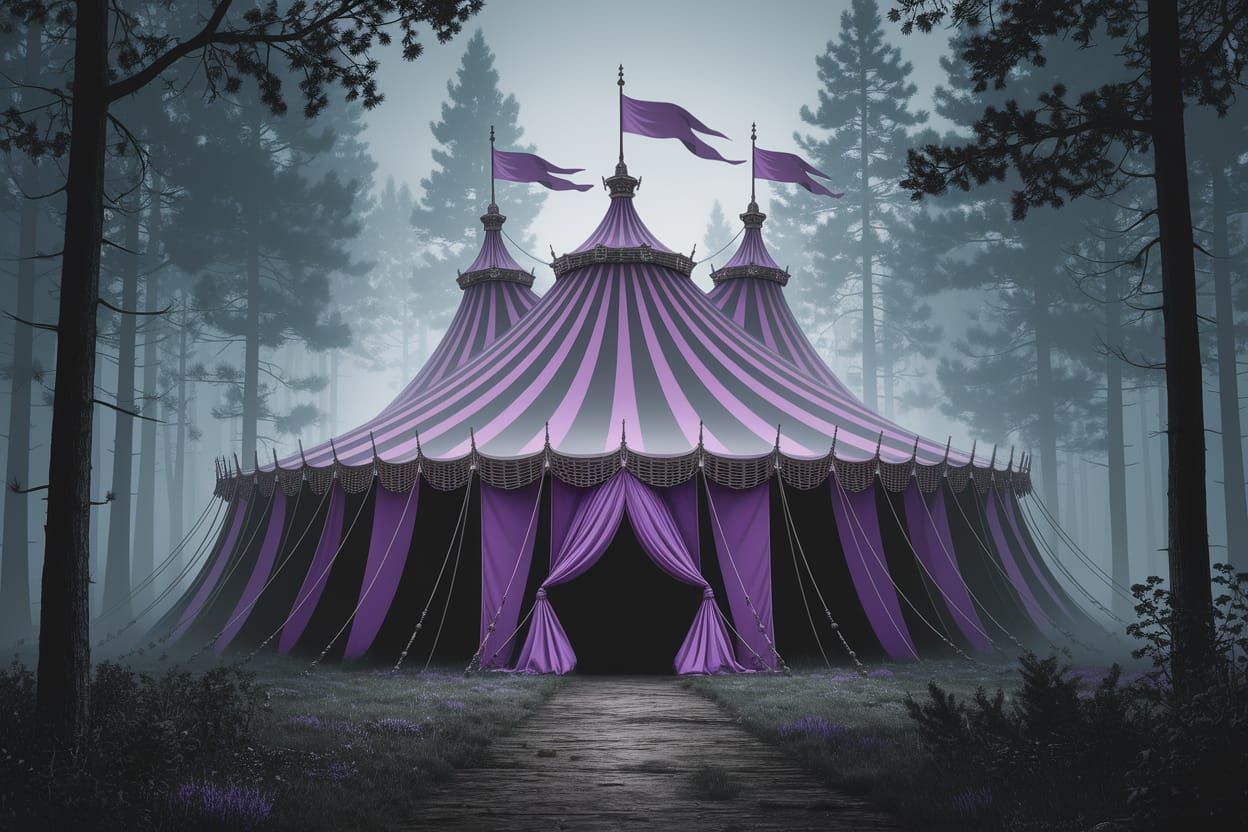 Ethereal Circus Tent in Dark Woods