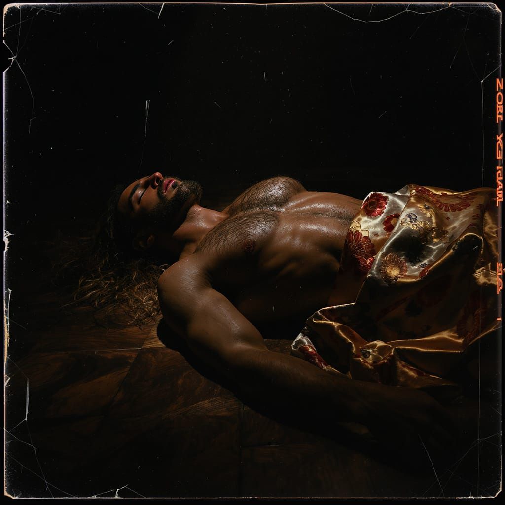 Dramatic Male Portrait with Embroidered Silk