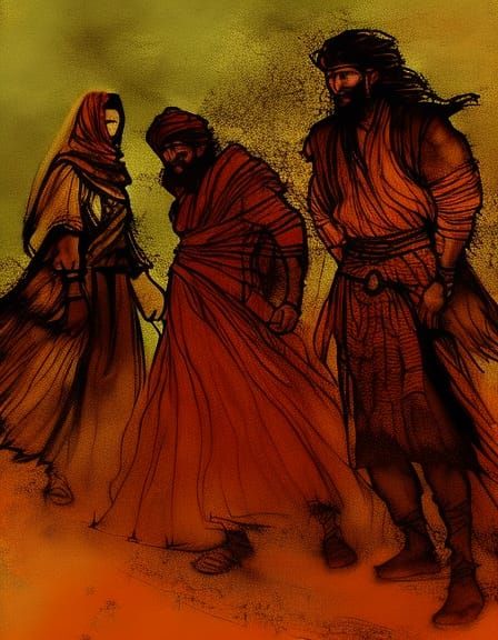 Ancient Mesopotamian Villagers in a Sandstorm