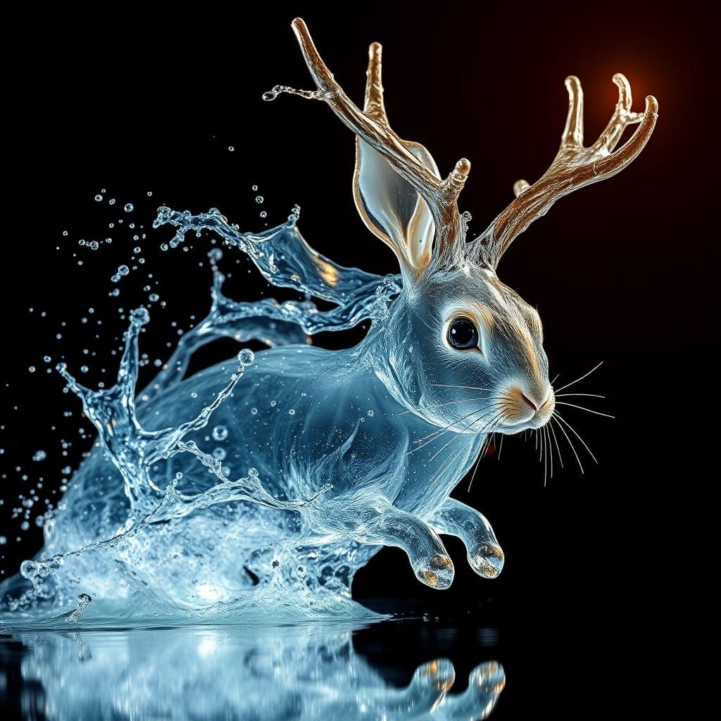 Water Jackalope in Photorealistic Glass Style