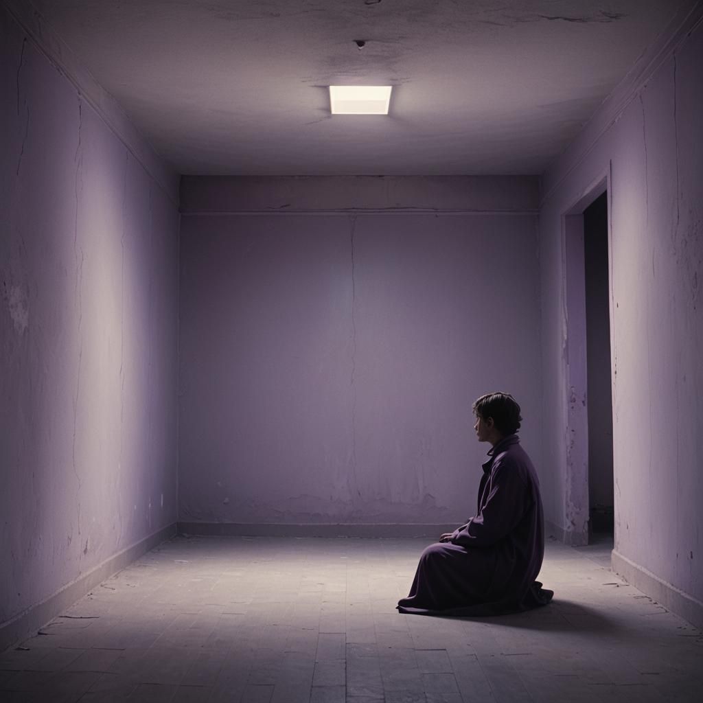 Moody Cinematic Still of Figure in Purple Room