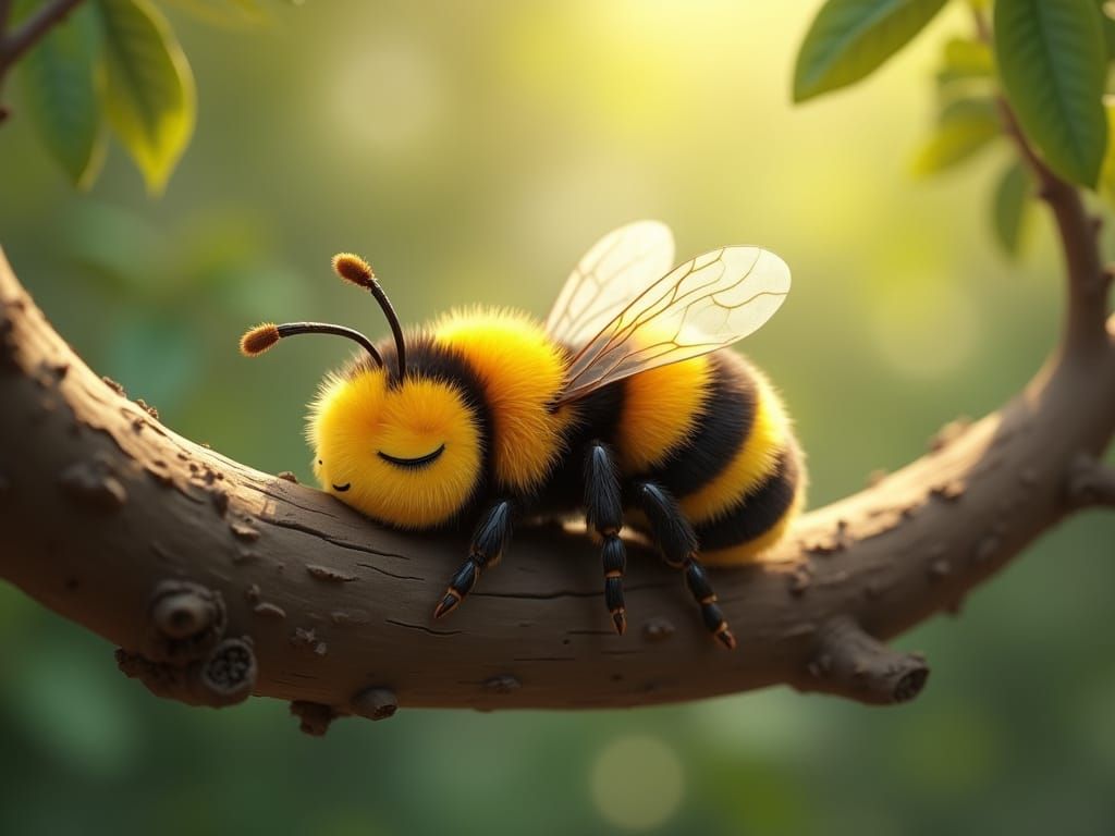 Cartoon Bee Sleeping: Dreamlike 4K Render
