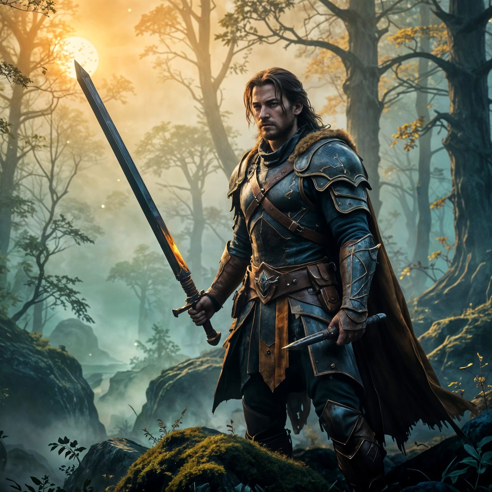 Cyberpunk Fantasy Warrior in Visceral 35mm Landscape