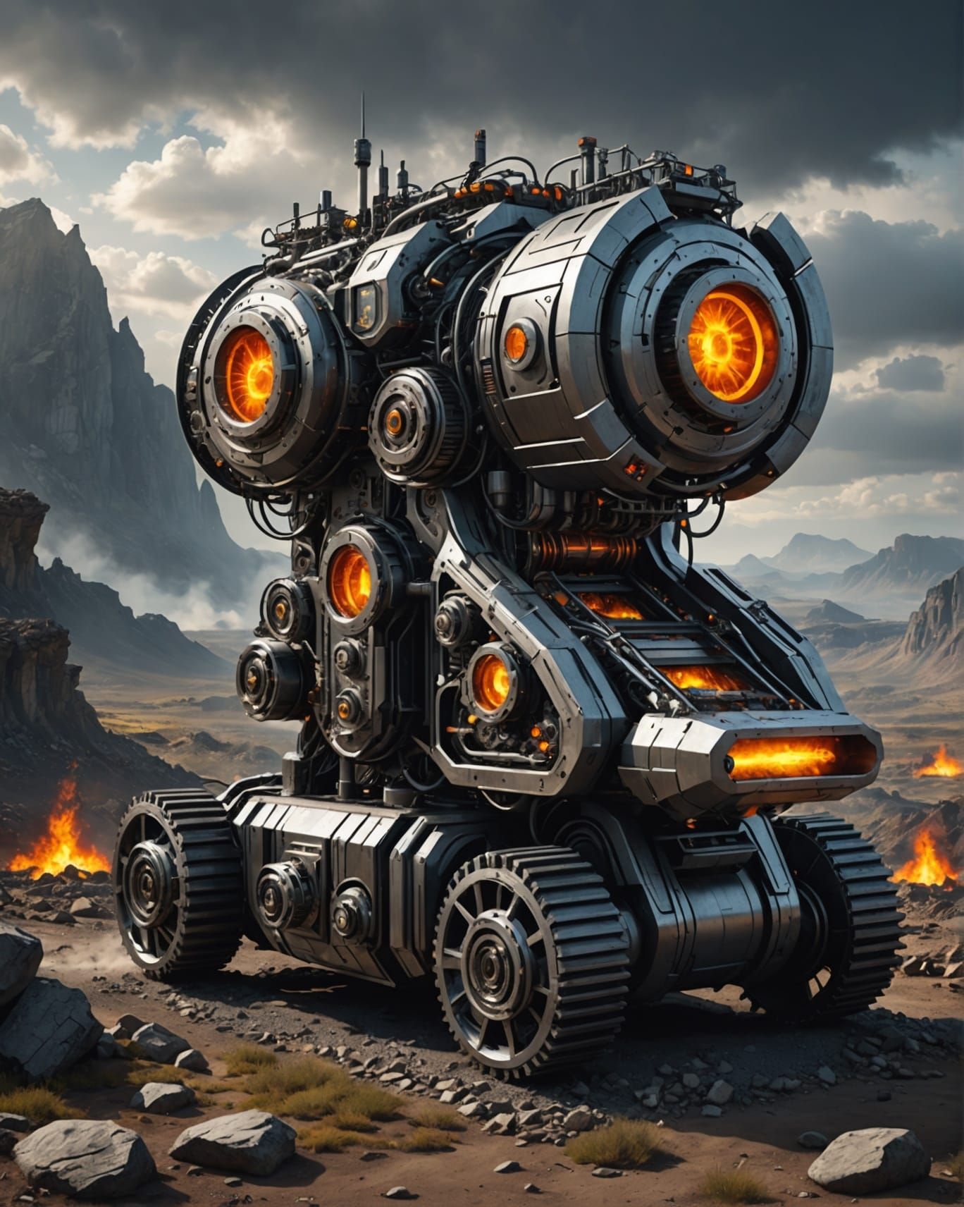 Futuristic Evolving Machine in Steampunk Style