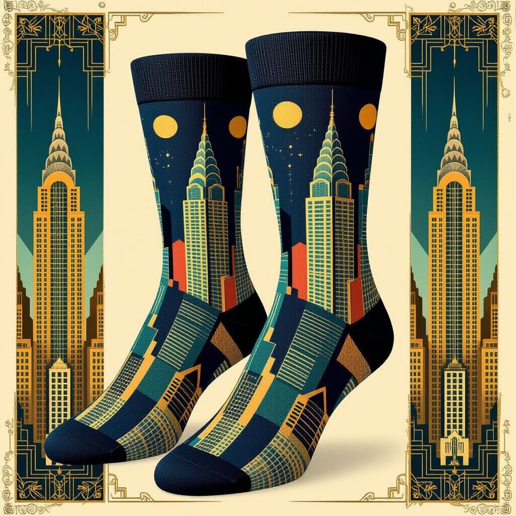 Art Deco Skyscraper Socks in Geometric Style