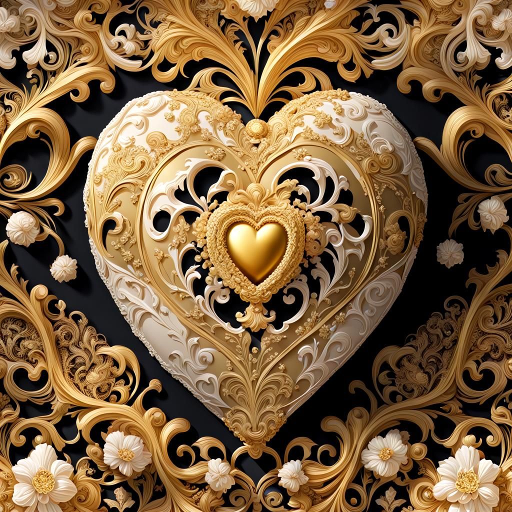 Ornate Baroque Love-Heart with Gold Filigree