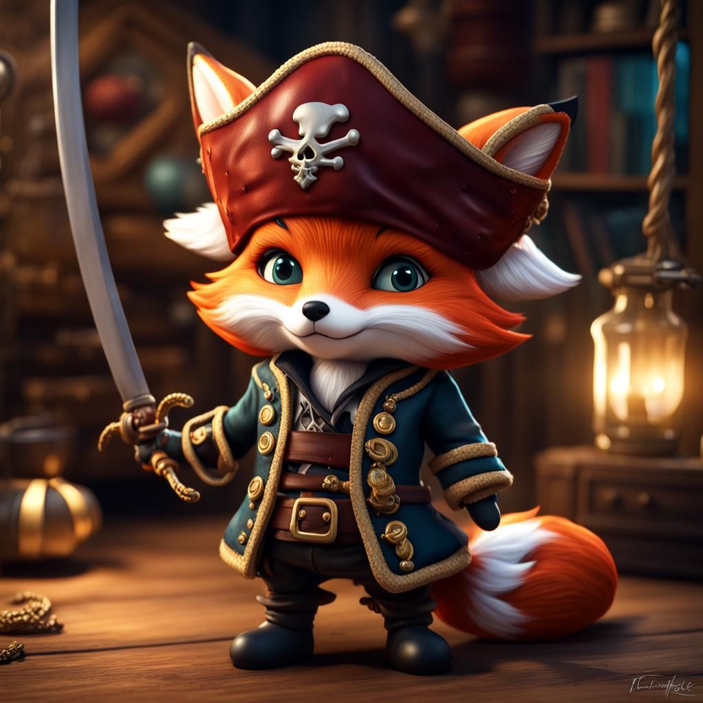 Adorable Chibi Pirate Fox in Photorealistic CGI