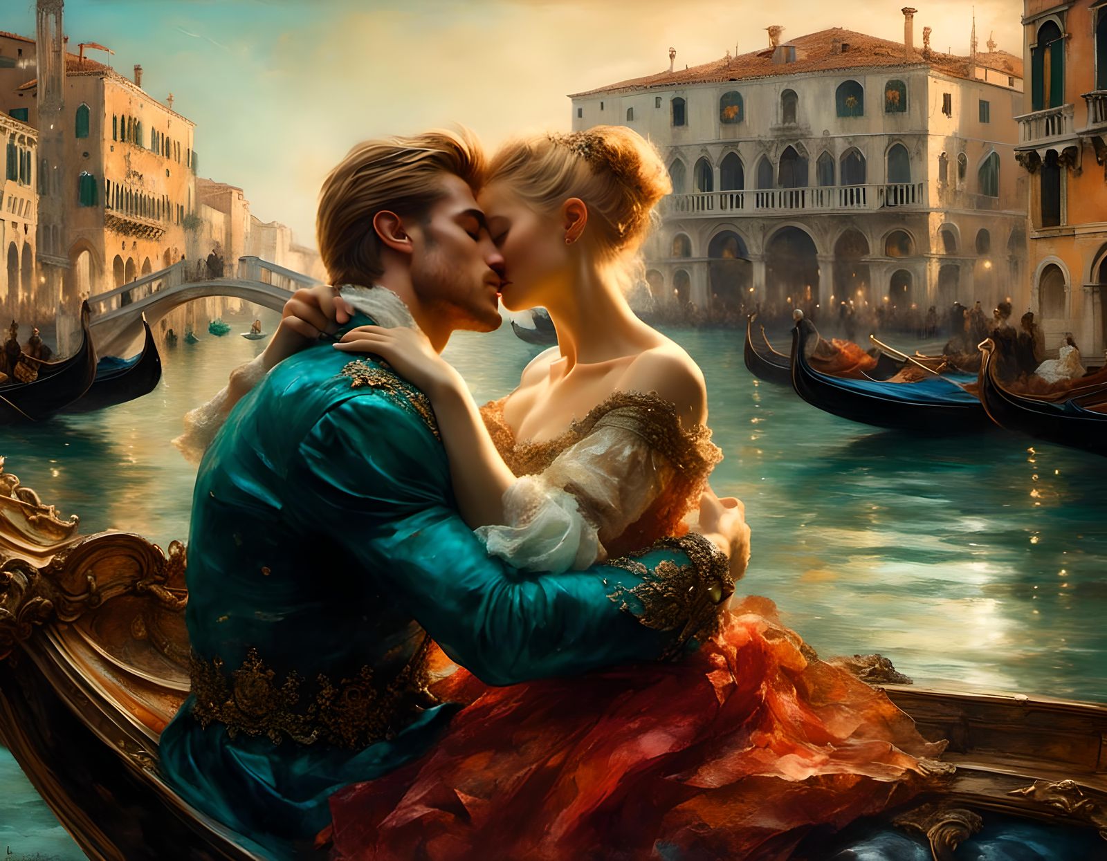 Renaissance Hunks Kissing in Venice: Tiziano Style