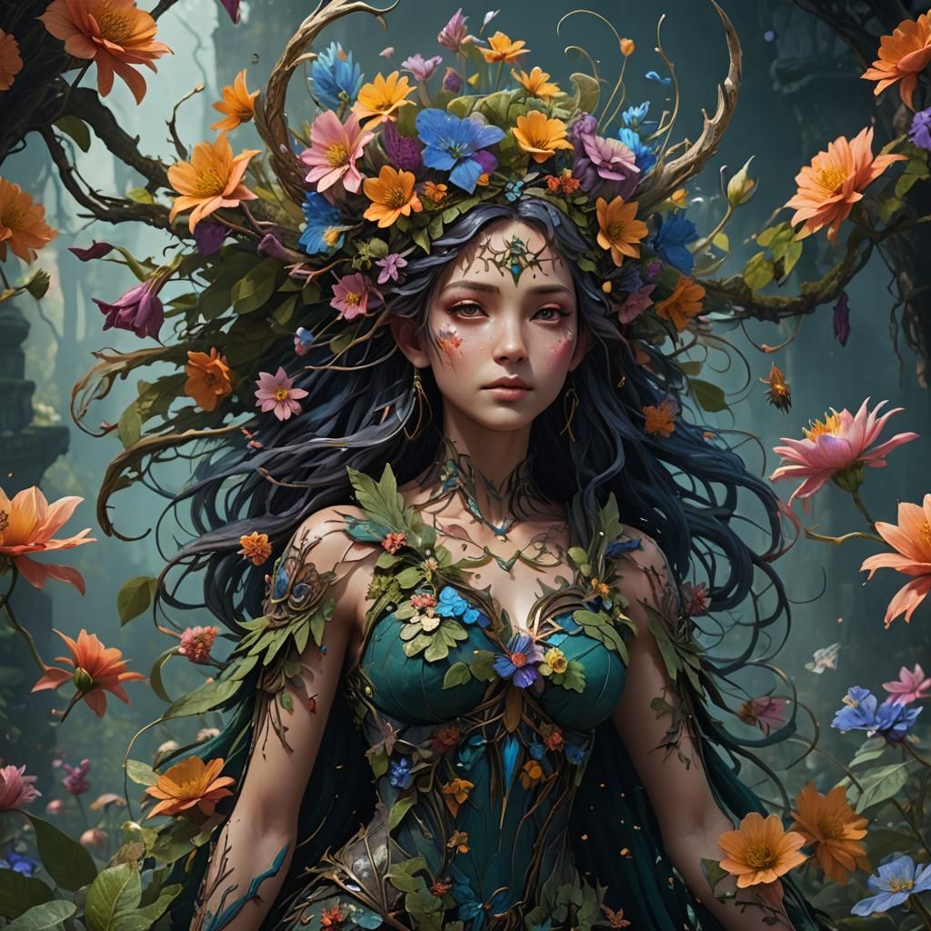 Detailed Flower Nymph Fantasy Concept Art