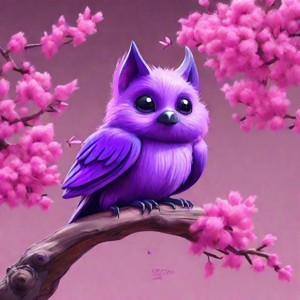 Cartoon Purple Bat in Graffiti Art Style