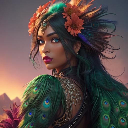 Peacock Woman: A Digital Matte Painting