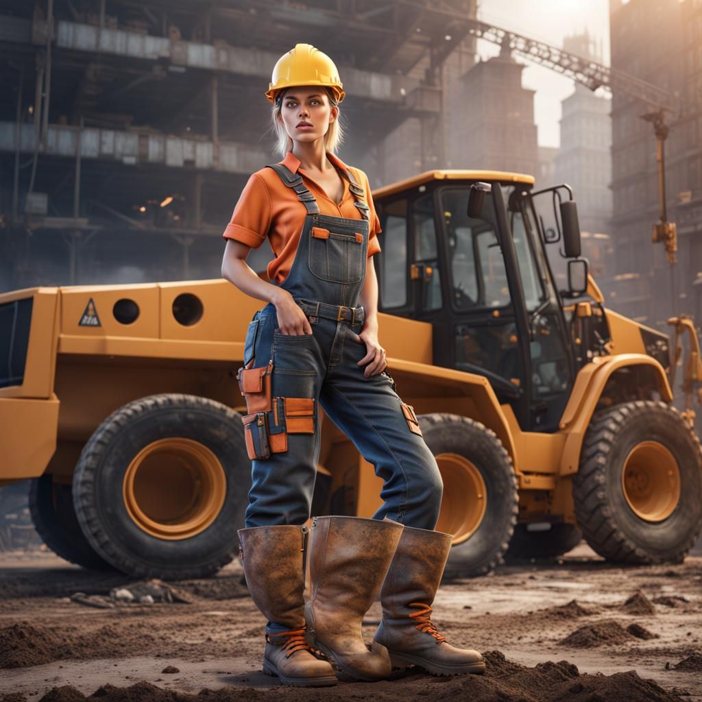 Female Construction Worker in Detailed Matte Painting
