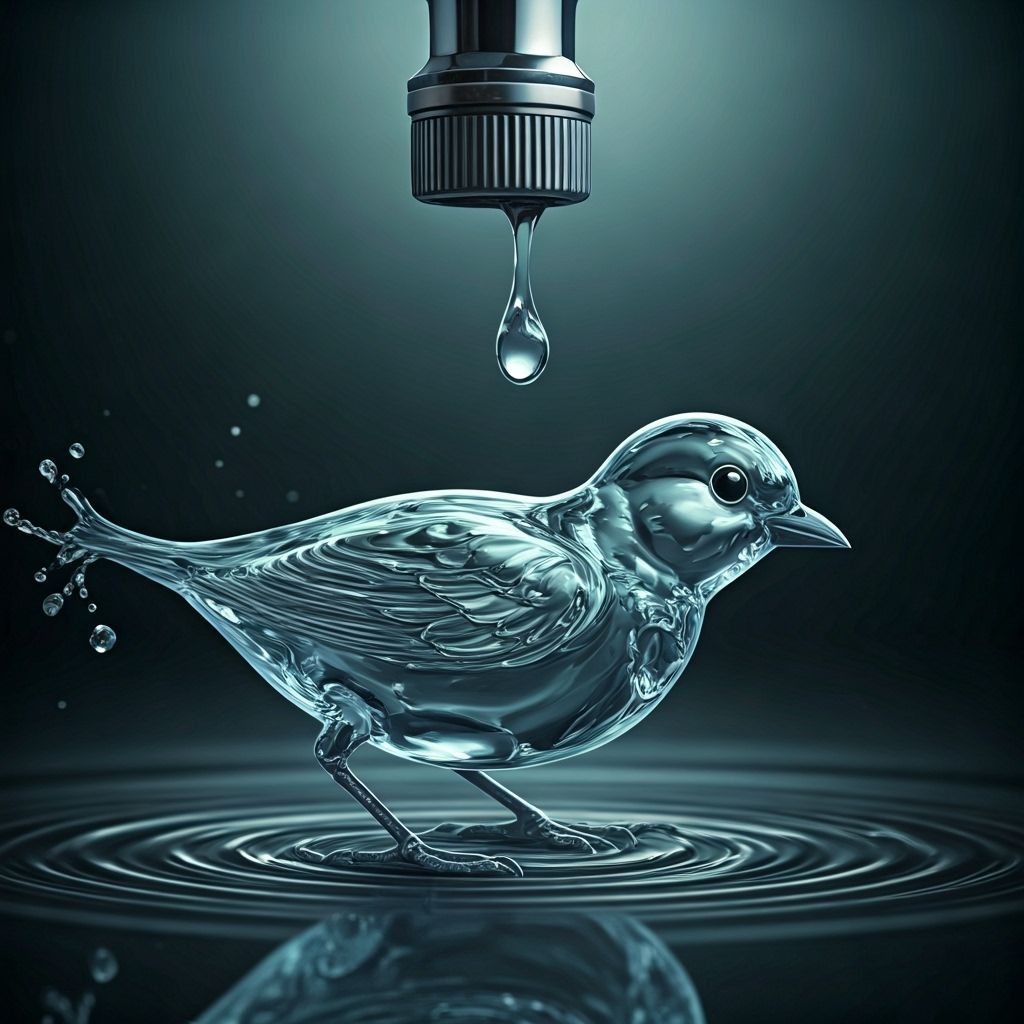 Water Bird Reaching for Dripping Faucet