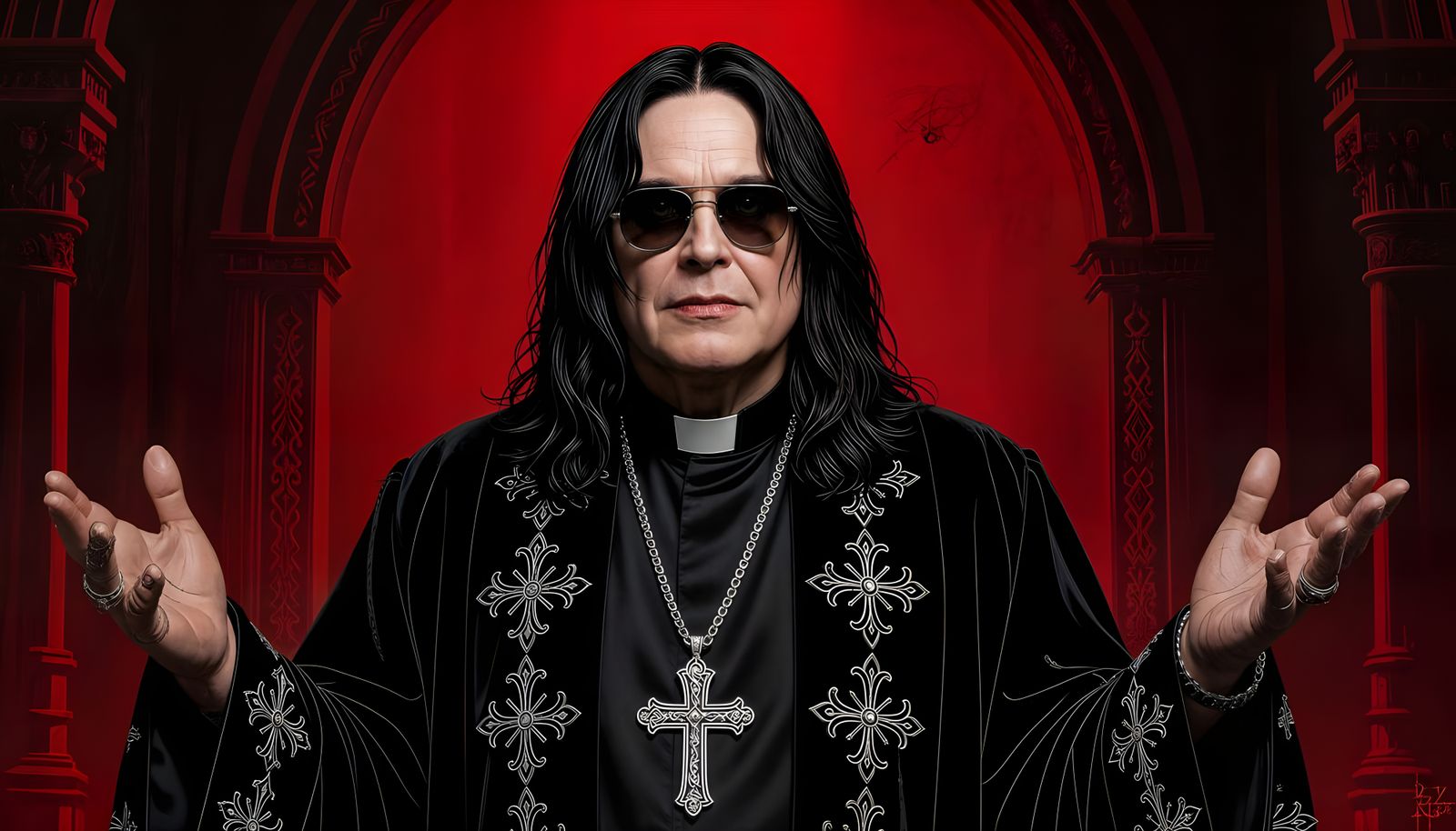 Ozzy Osbourne as Dark Preacher in Dark Fantasy Style