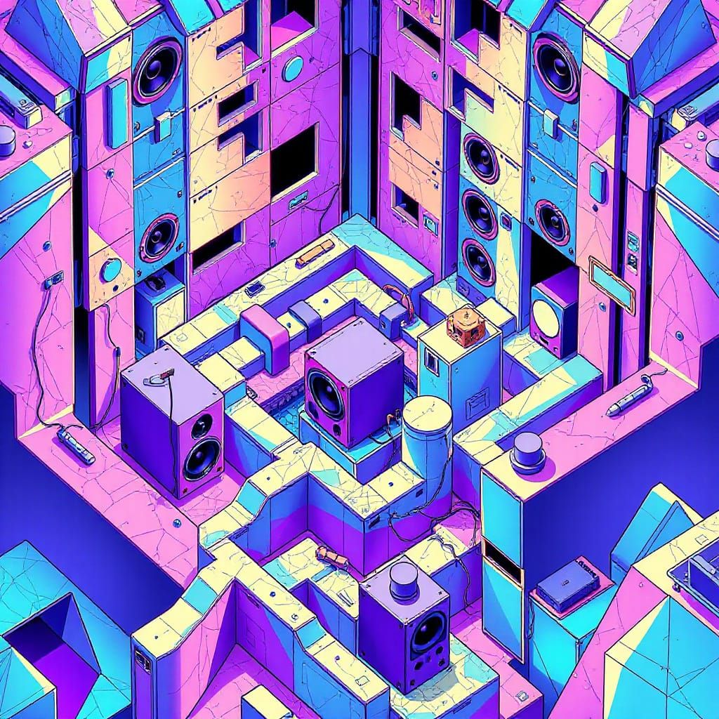 Psychedelic Geometric Fractal Maze in Moebius Style