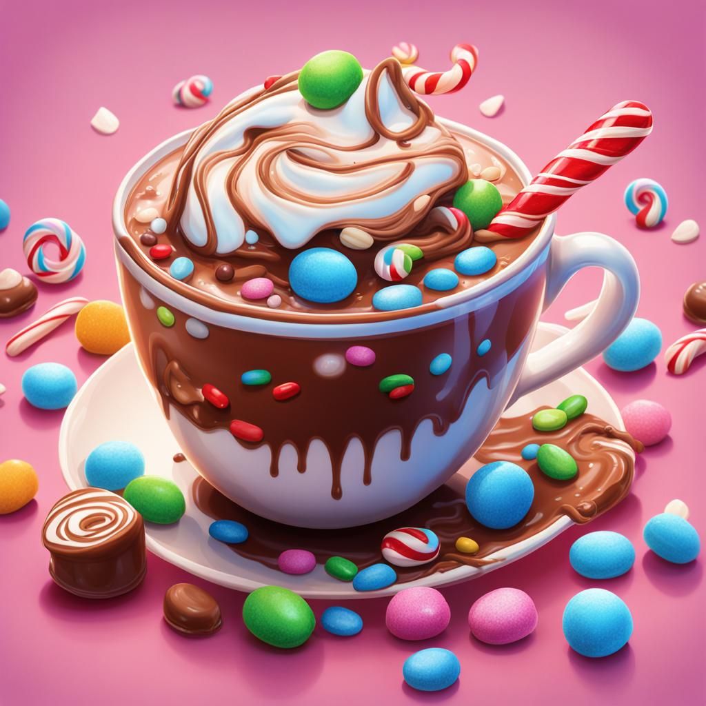 Whimsical Hot Chocolate in Candy Art Style