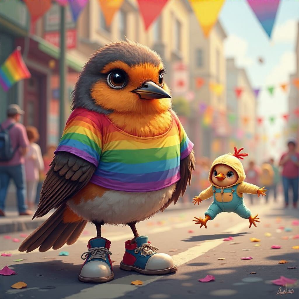 Robin at Gay Pride Festival in Cartoon Style