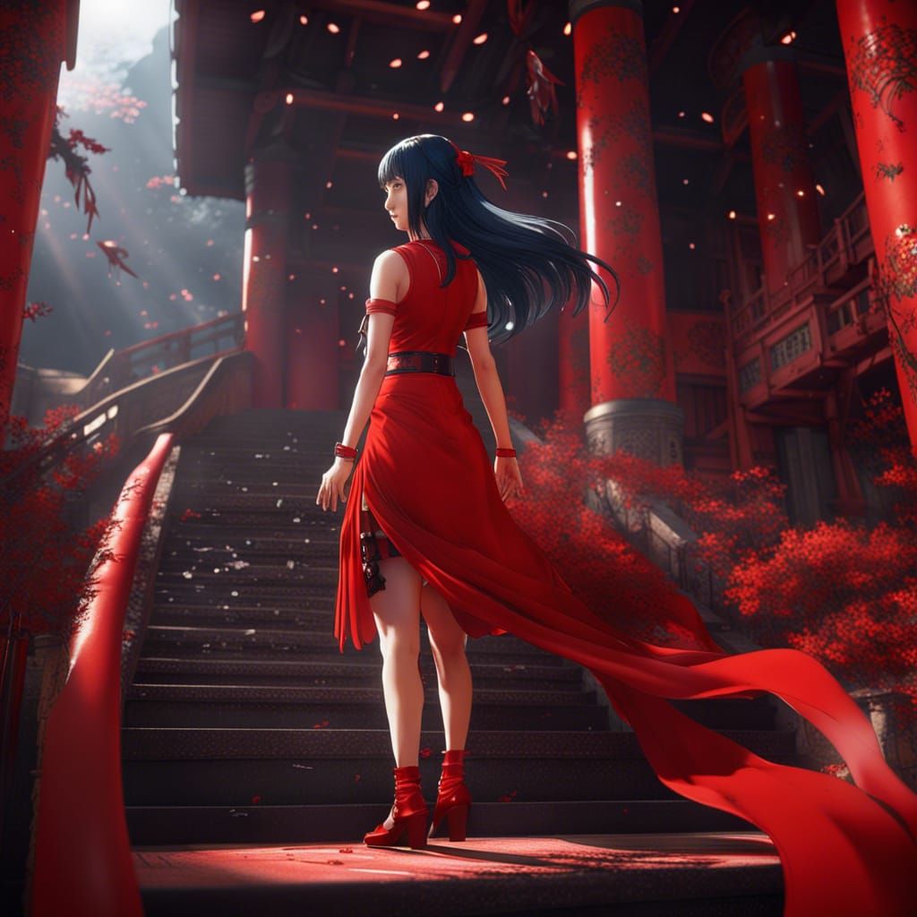 Hinata Hyuga in Red Dress: Fantasy Concept Art