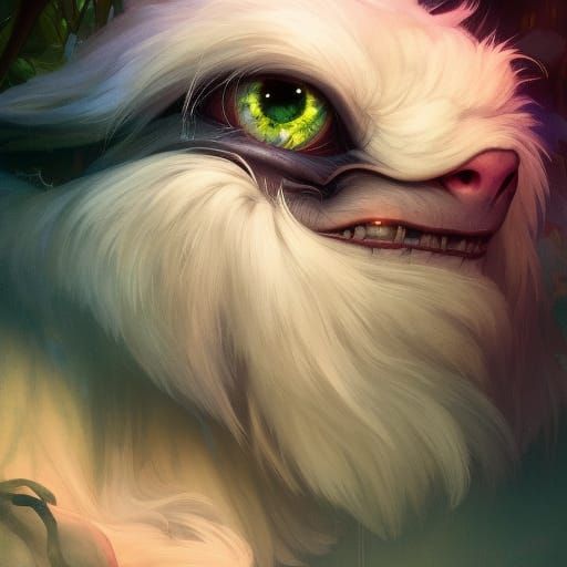 Cute Fuzzy Monster in Lush Jungle, Detailed Portrait