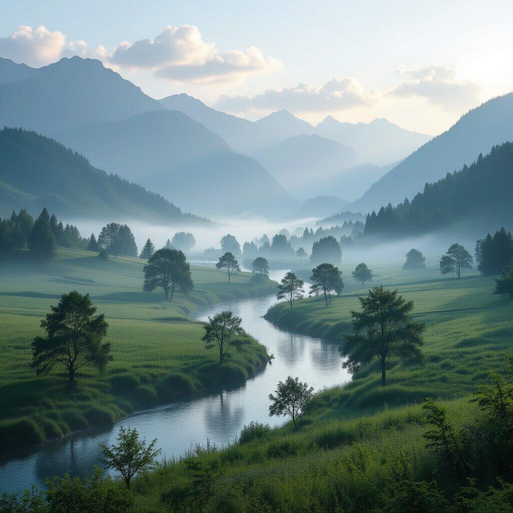 Ethereal Landscape in Soft Light: Serene Nature Scene