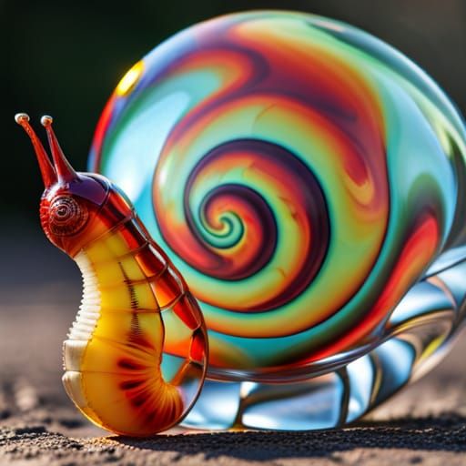 Glowing Crystal Glass Snail: 3D Digital Art