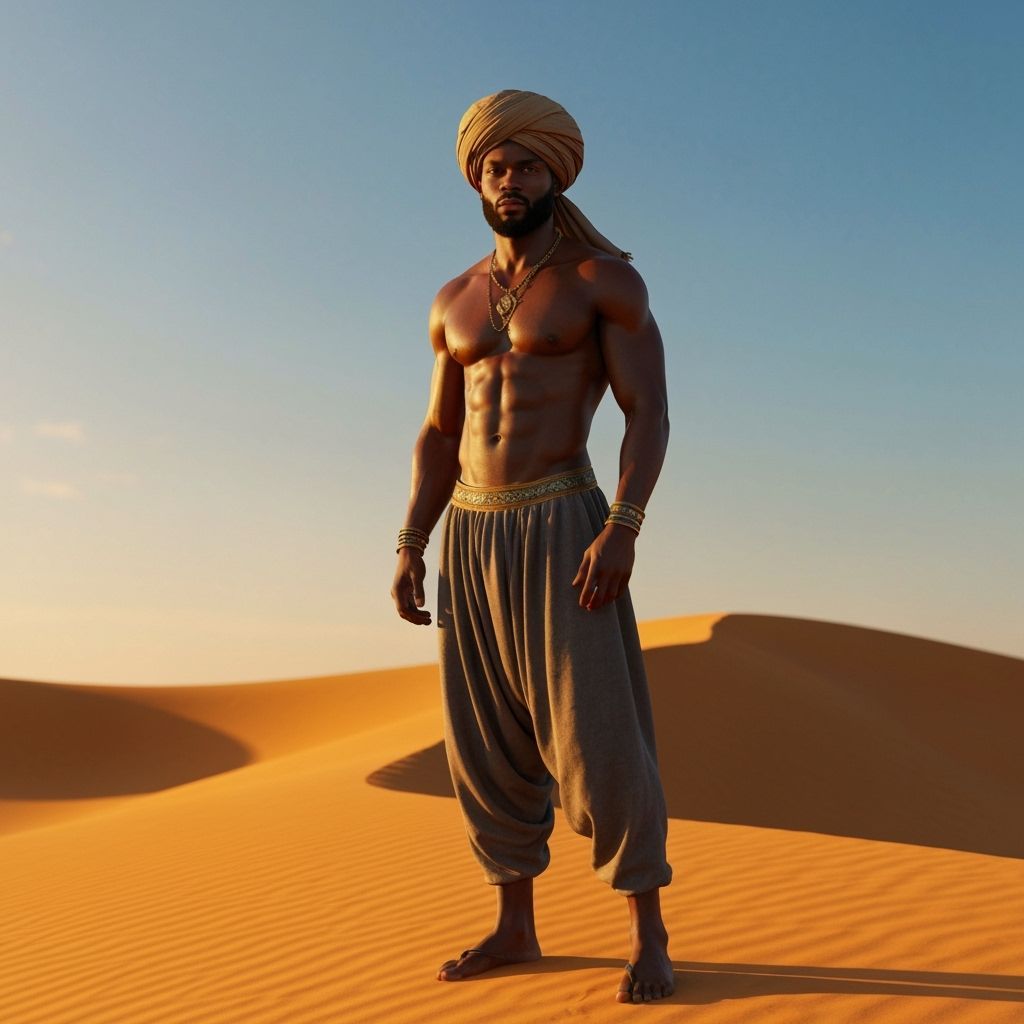 African Man on Desert Dune at Golden Hour