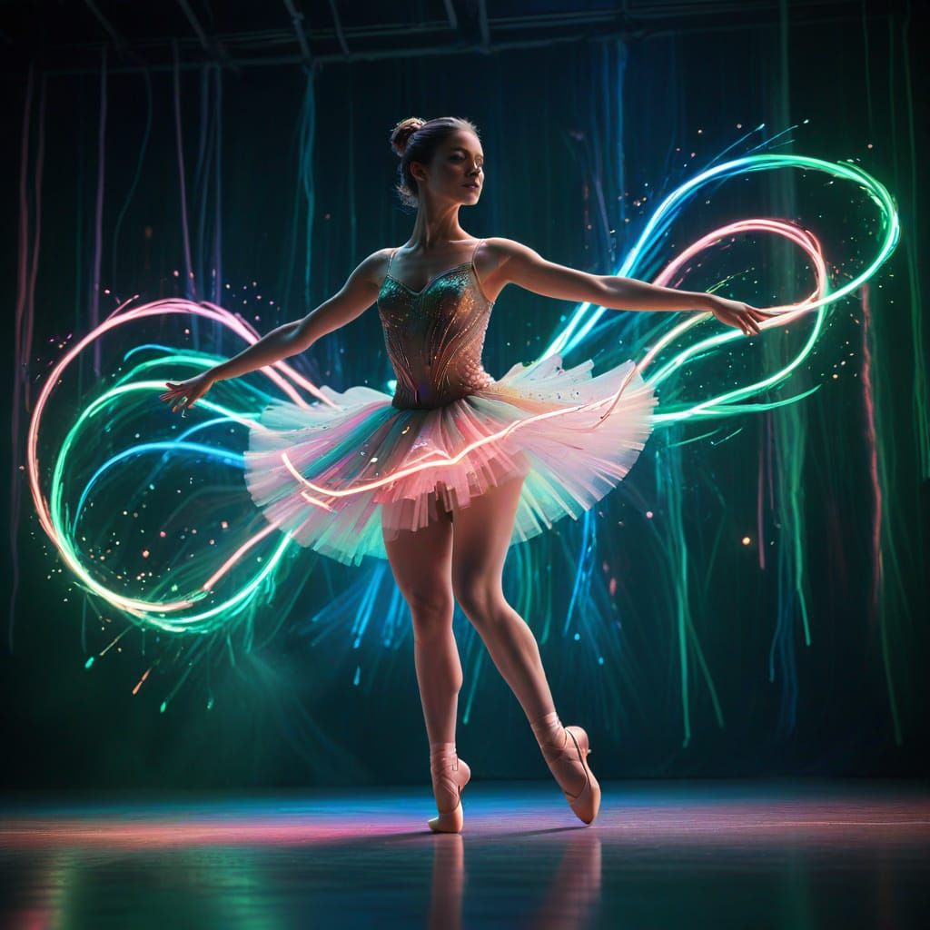 Ballerina's Neon Leap: A Cinematic Neon Art Style