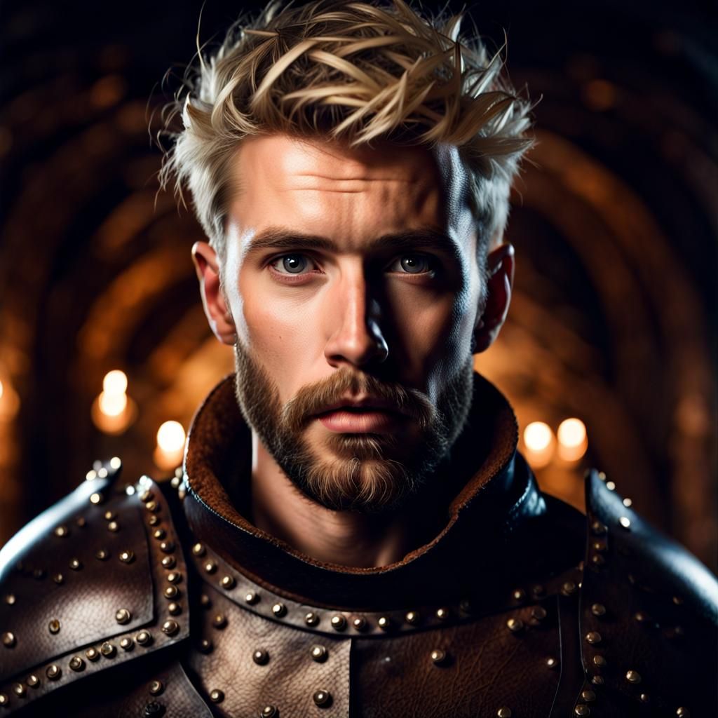 Surprised Man in Leather Armor Portrait
