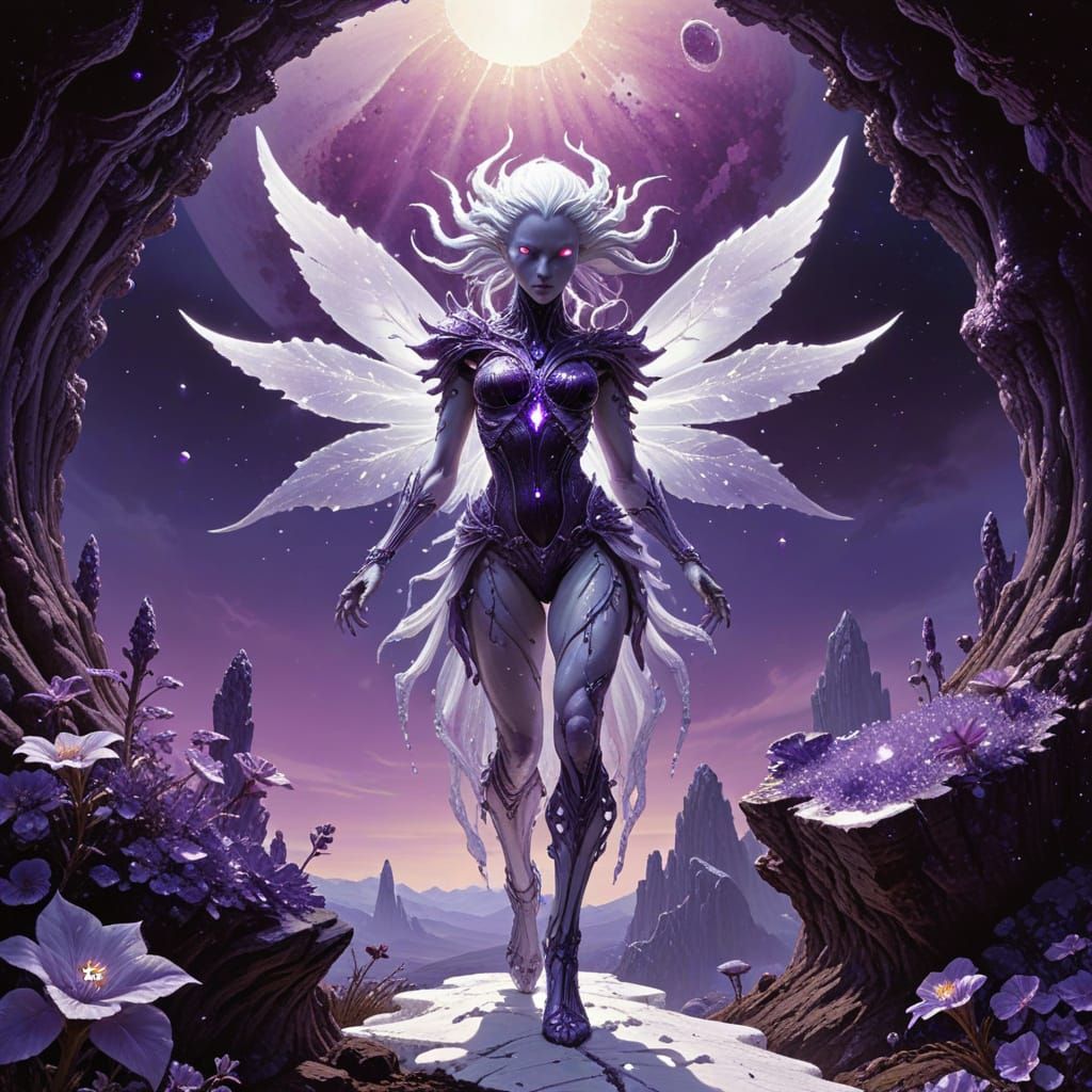 Crystalline Alien Fairy on Exoplanet in Fantasy Art Style