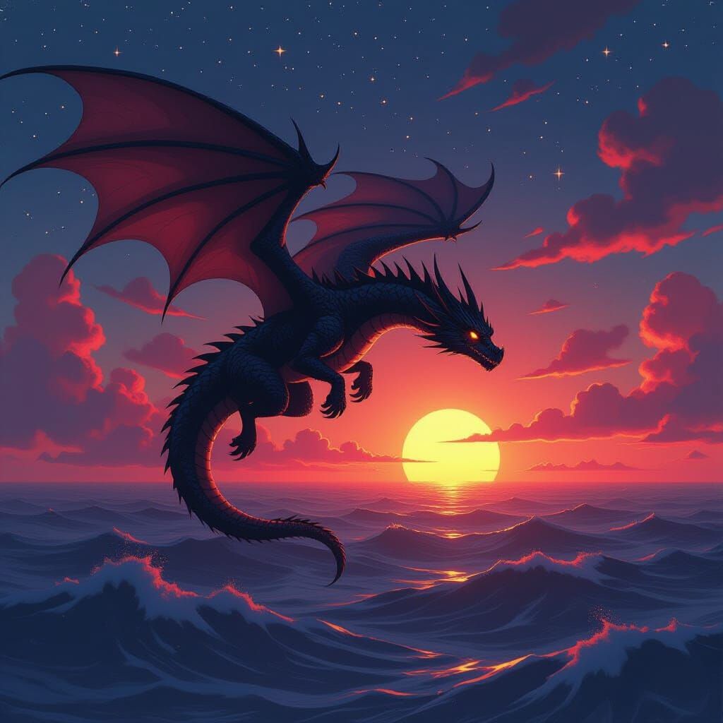 Majestic Dragon Soaring at Sunrise: Anime Style