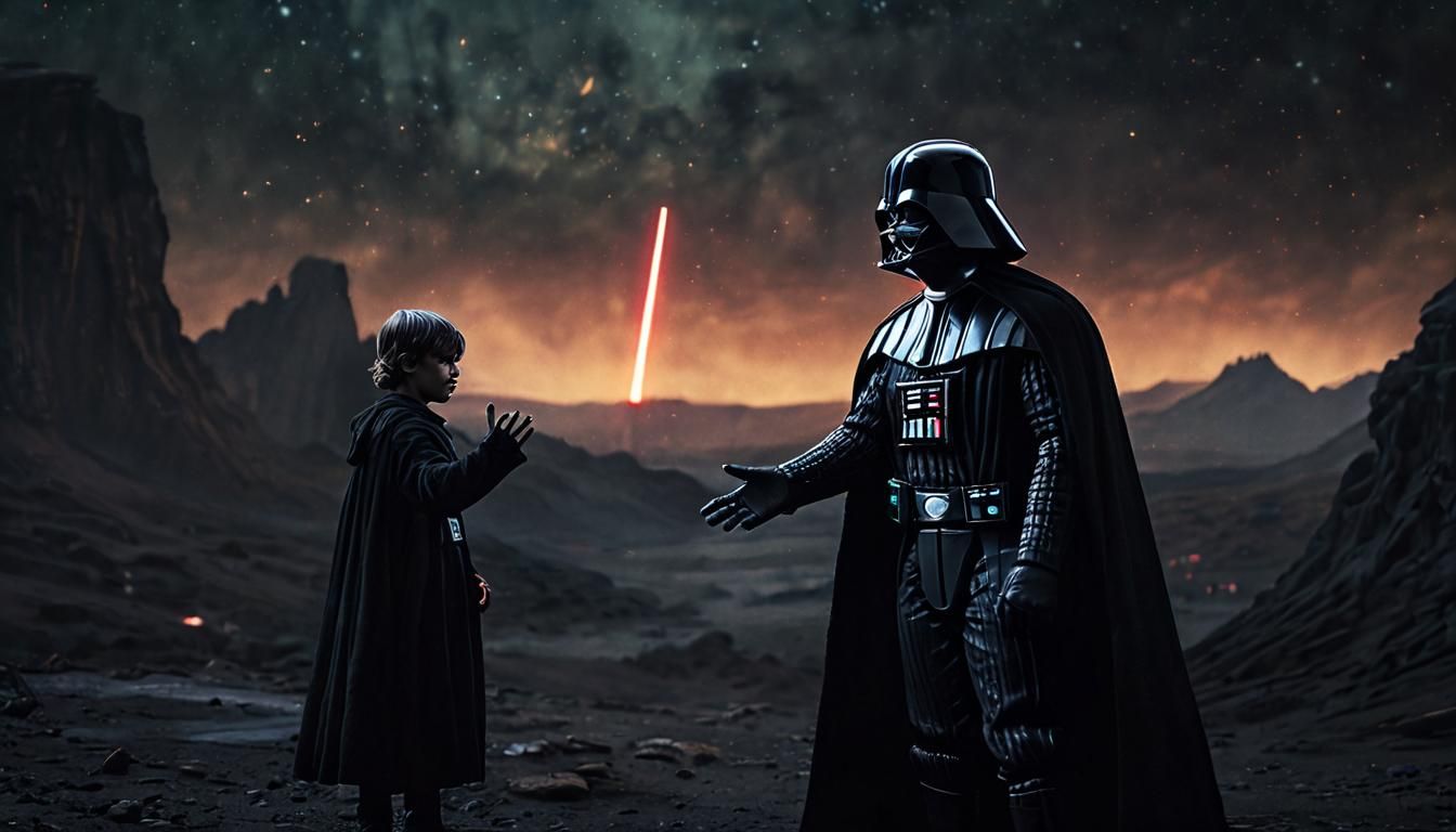 Darth Vader Reaches Out in Galaxy Landscape