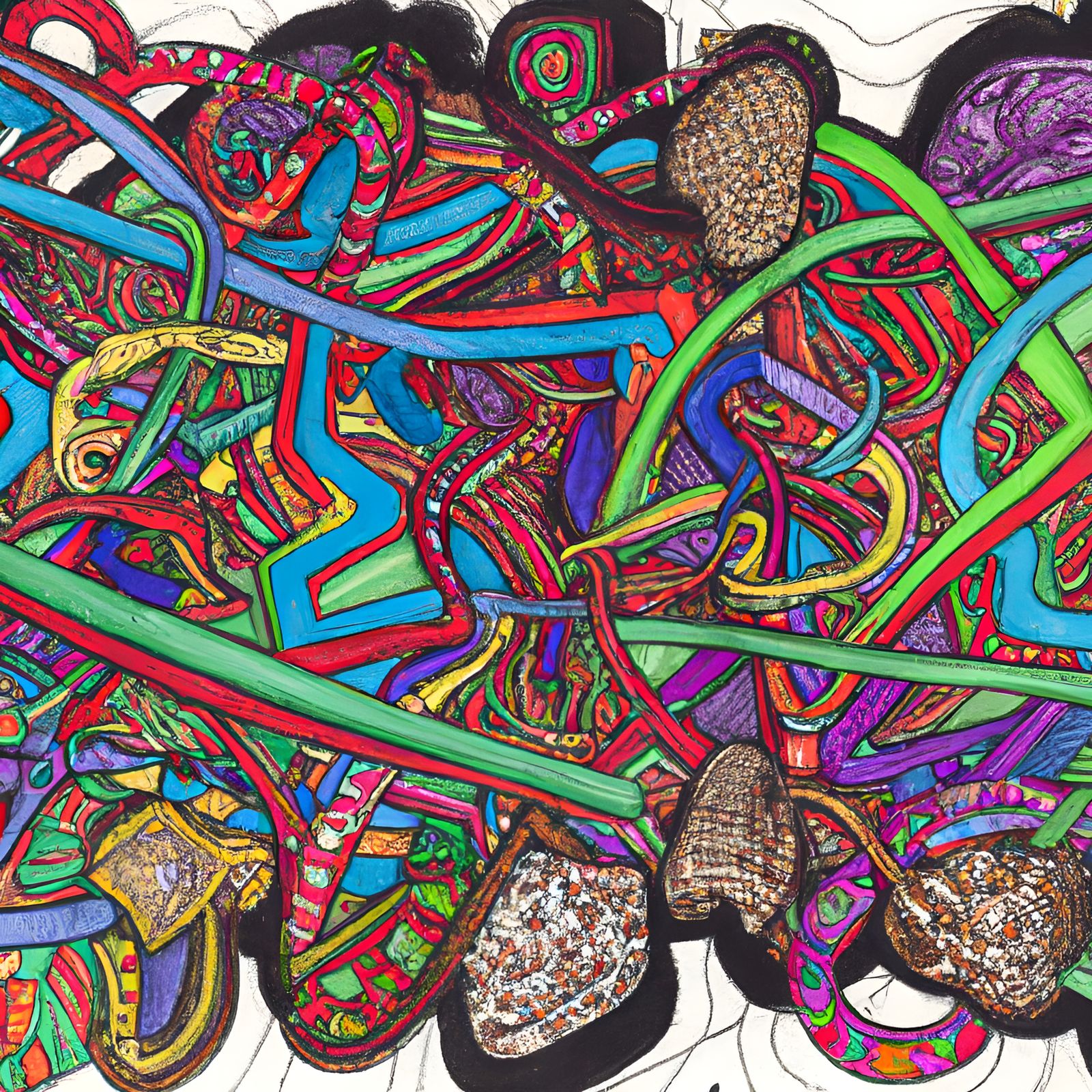 Kaleidoscopic Zentangle of Interwoven Strands and Knots