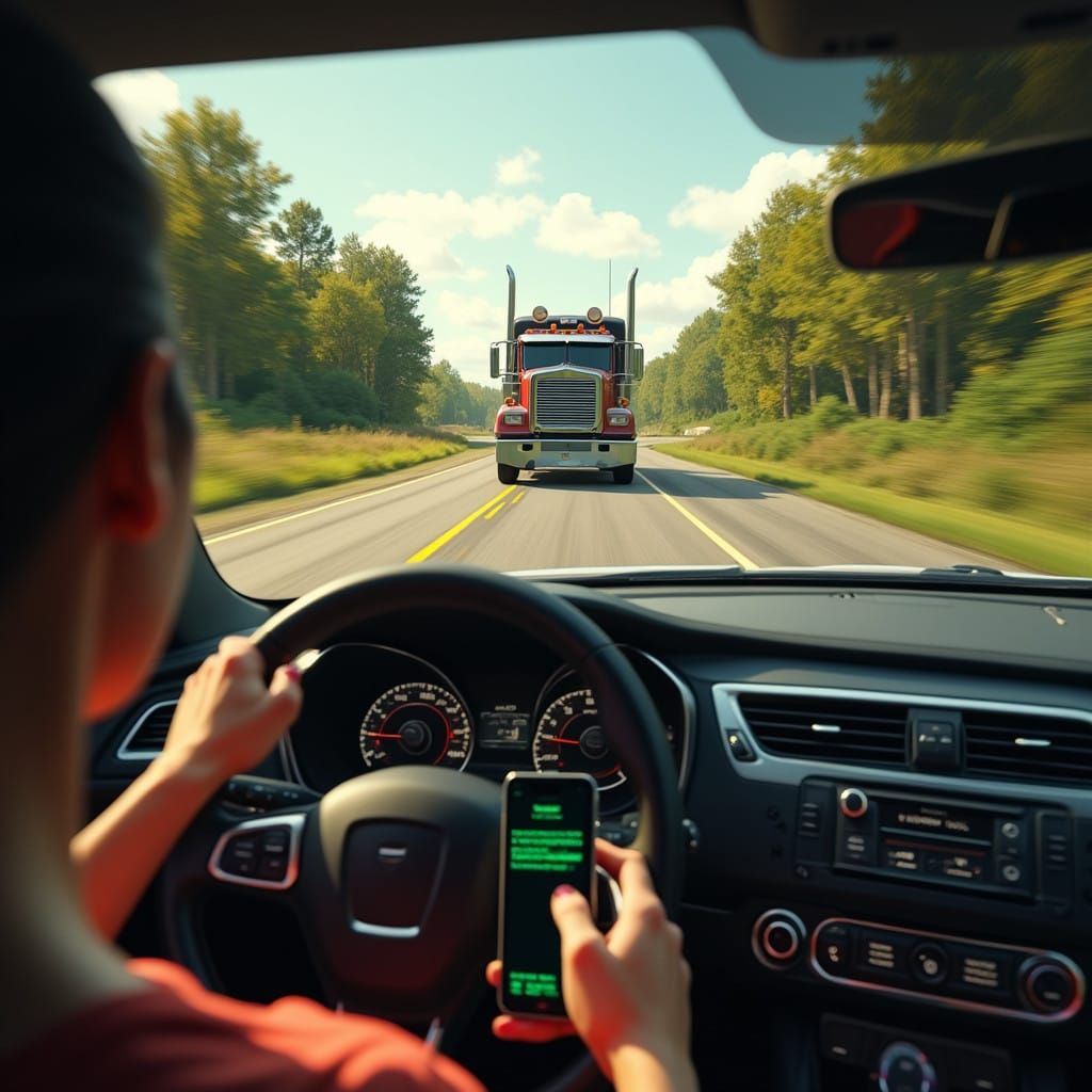 Driver's Frenetic View Down Rural Road with Oncoming Collisi...