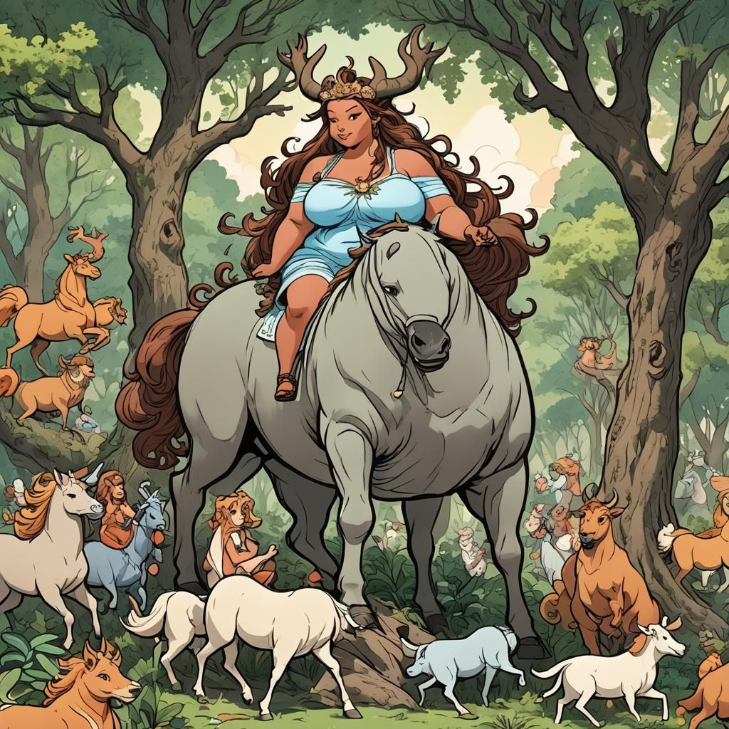Cartoon Centaur Goddesses in a Whimsical Style