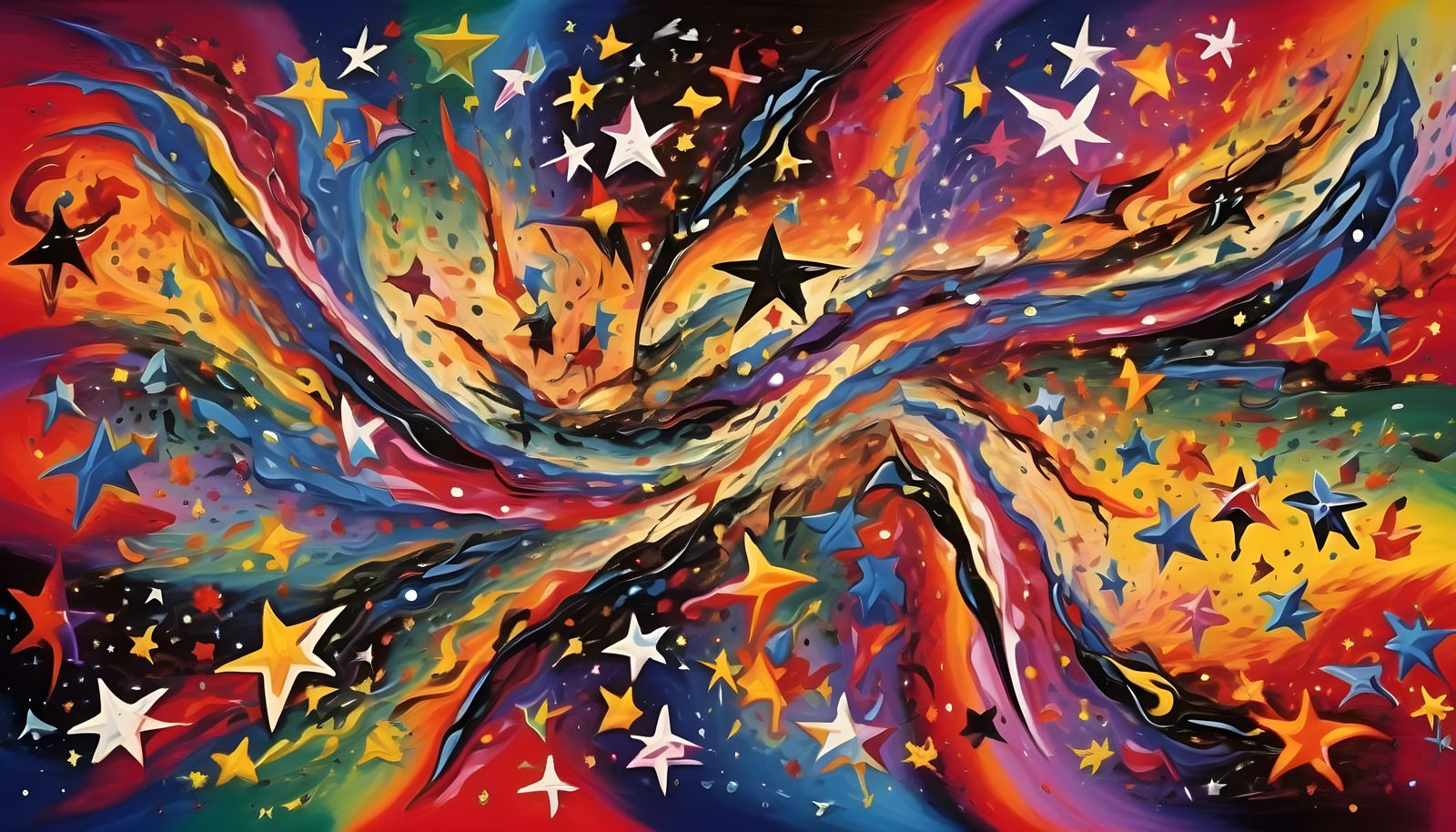 Surrealist Cosmos of Interconnected Stars in Tropical Colors