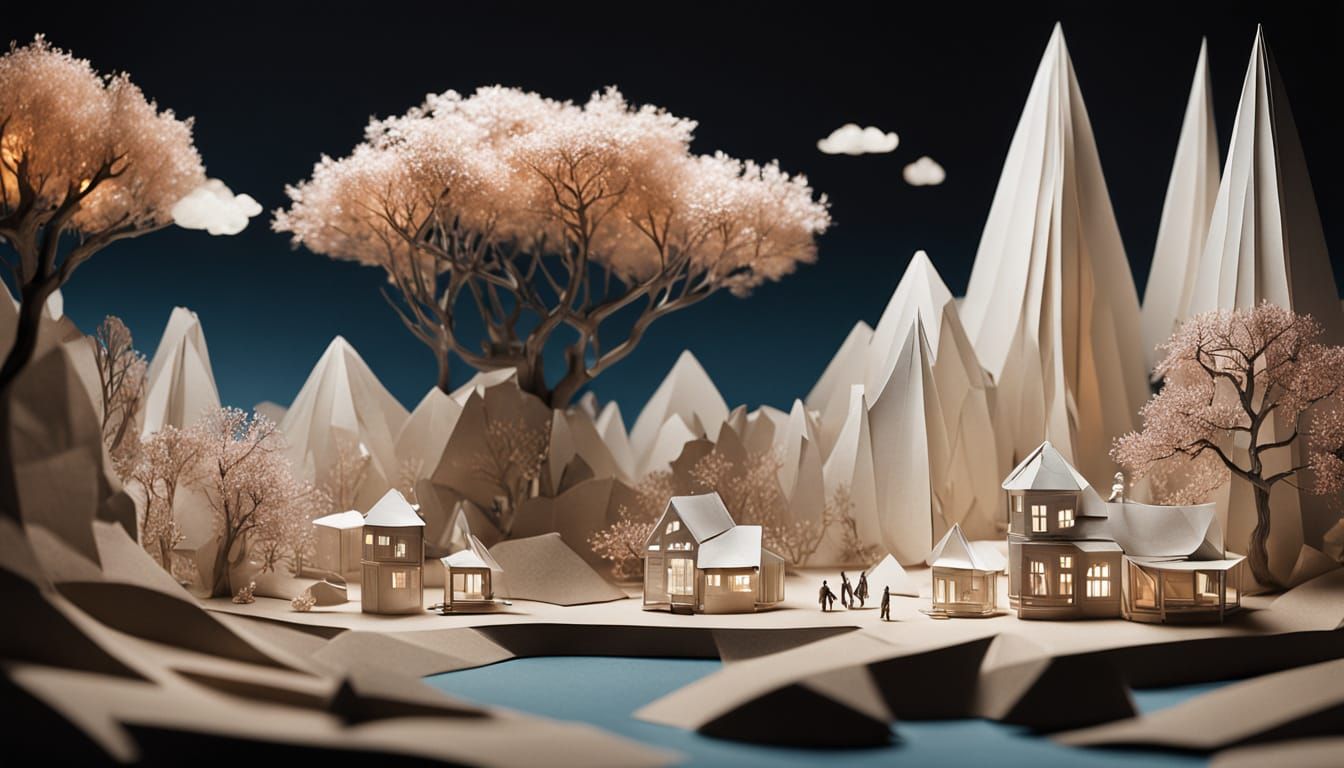 Whimsical Papercraft Diorama World With Glowing House