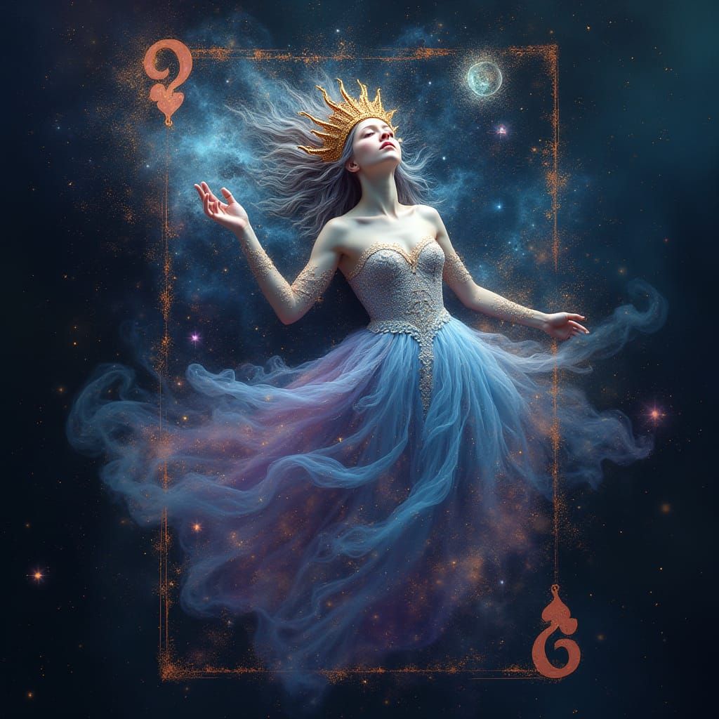Celestial Queen of Hearts in Cosmic Fantasy Style