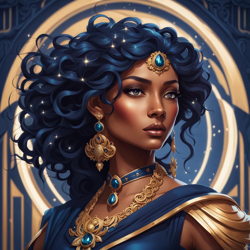 Navy Fairy Warrior Portrait in Hyperdetailed Style