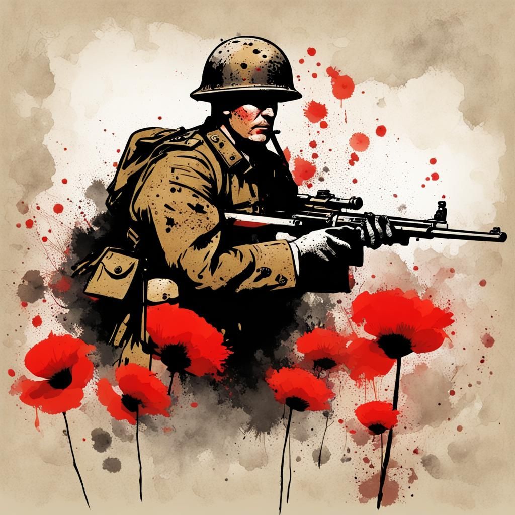 Ink Splatter Art of WWI Canadian Infantry