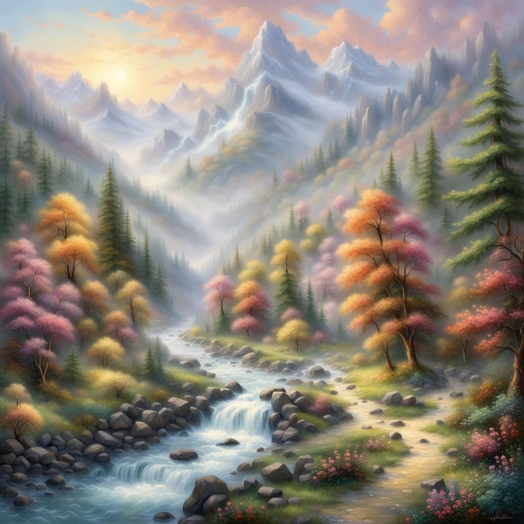 Ethereal River Flowing Through Fantasy Landscape
