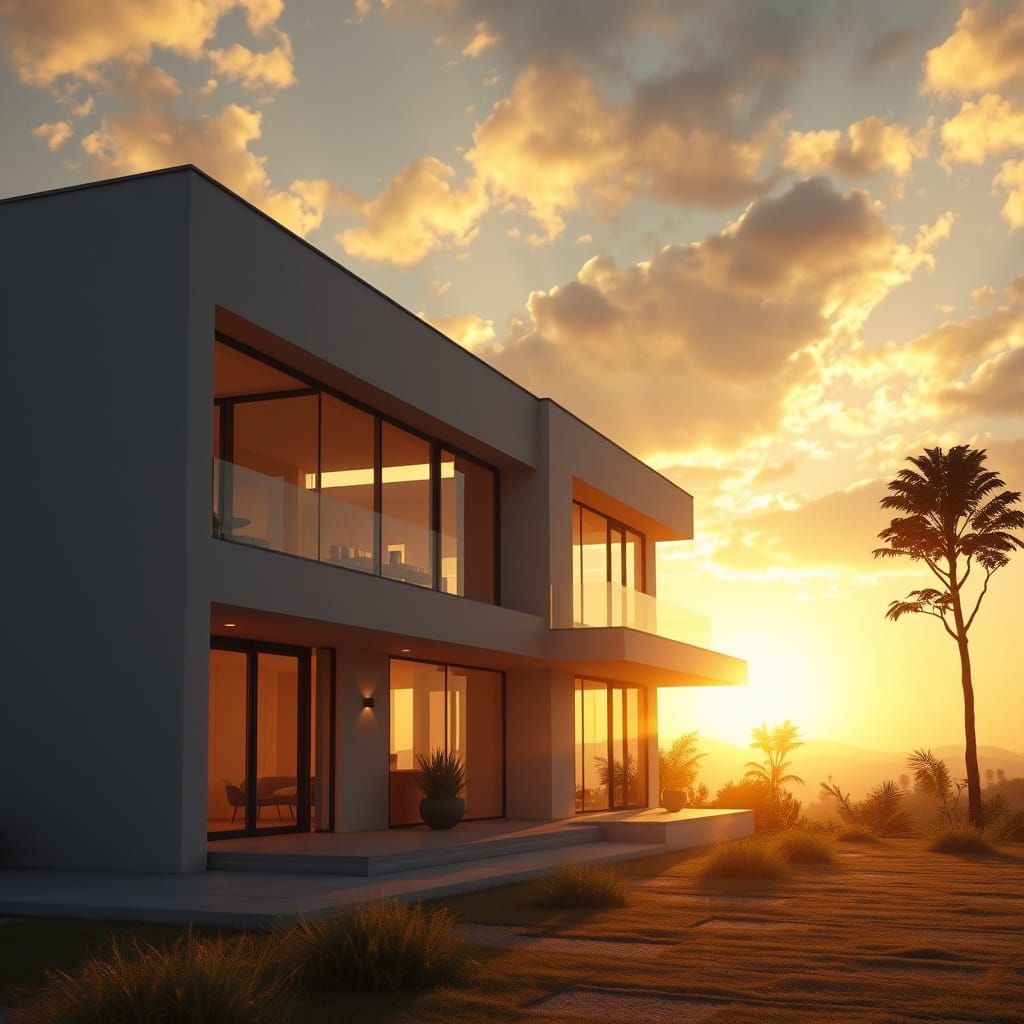 Modern House in Golden Light: 8K Unreal Engine Render