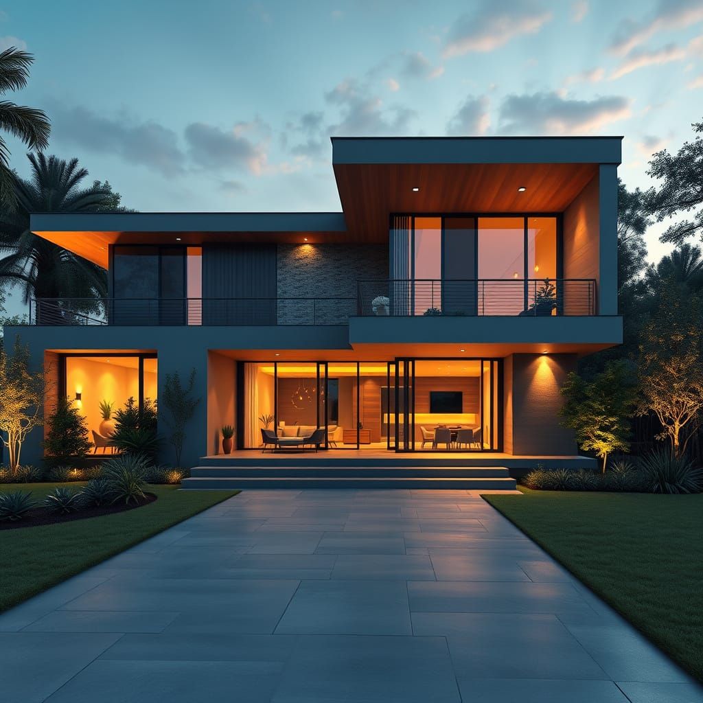 Sleek Modern House with Lush Surroundings