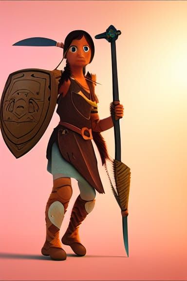Amazon Warrior Concept Art in Pixar Style