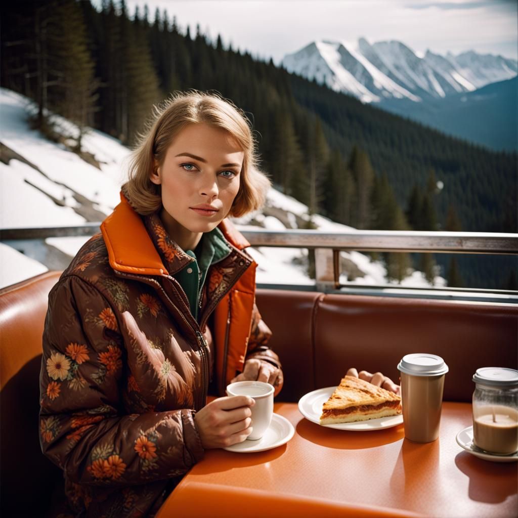 1970s Diner Scene with Woman and Pie